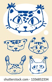 Lynx cat kawaii face children linart isolated vector