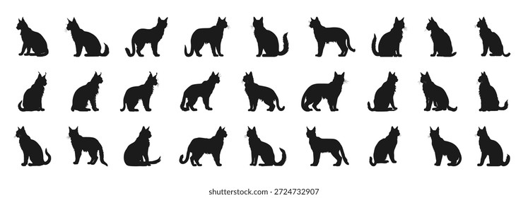 lince gato silhueta clipart bundle