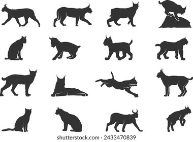 Lynx cat silhouettes, Lynx silhouette, Cat silhouettes, Lynx vector illustration