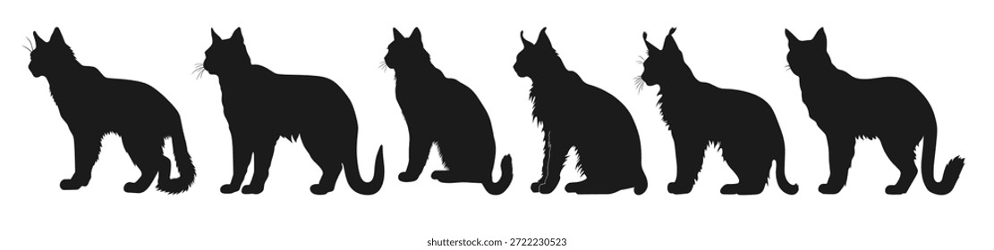 lynx katze silhouetten vektor satz schwarz katzen silhouette