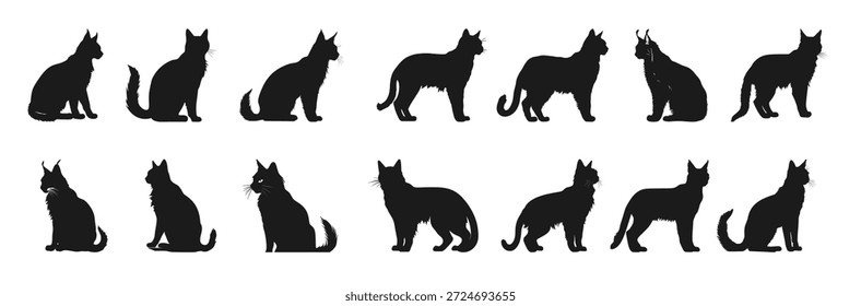 lynx katze silhouetten vektor satz schwarz katzen silhouette 