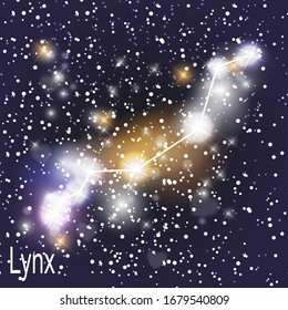 Lynx Constellation with Beautiful Bright Stars on the Background of Cosmic Sky Vector Illustration. EPS10
