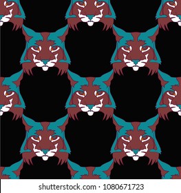 lynx face abstract illustration in colors on black background