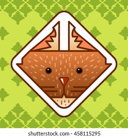lynx head in the flat style on a background of a forest clearing. Cute picture