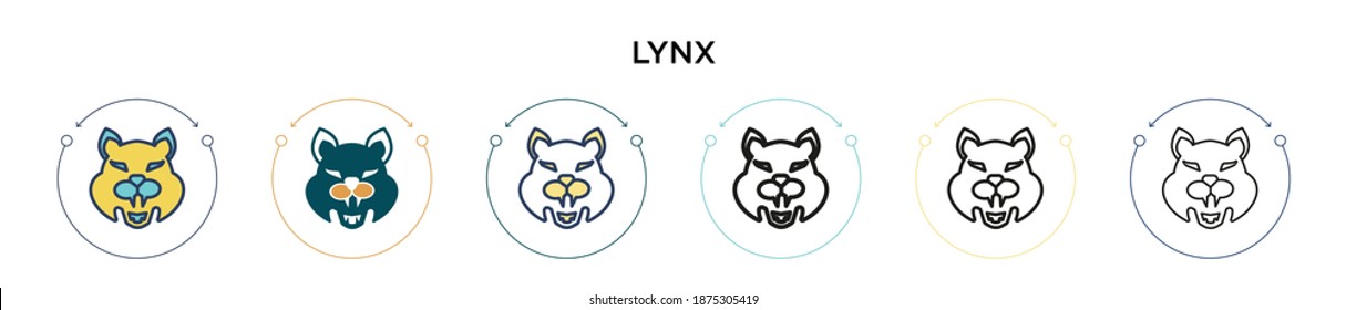 Lynx icon in filled, thin line, outline and stroke style. Vector illustration of two colored and black lynx vector icons designs can be used for mobile, ui, web