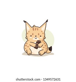The lynx kawaii stickers. Cute cartoon funny kawaii character . Can be used for cards, stickers, flyers, poster, t-shirt. Vector