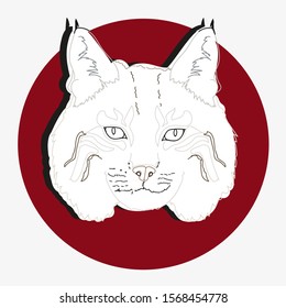 Lynx line art logo with open mouth on a red circle background.