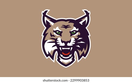 Lynx mascot logo. Wild animal head logo with grin. Badge, sticker of a lynx for a team, sports club. Isolated vector illustration