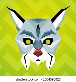 Lynx on a bright green background. Geometric style. Vector illustration.