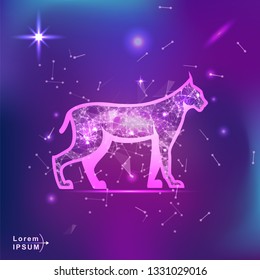 lynx. Polygonal wireframe lynx silhouette on gradient background. Space, futuristic, zodiac concept. Shine neon style vector illustration