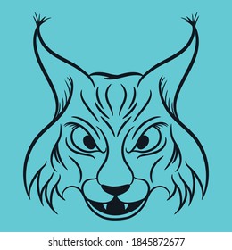 lynx profile head - wild cat side view black and white vector portrait
