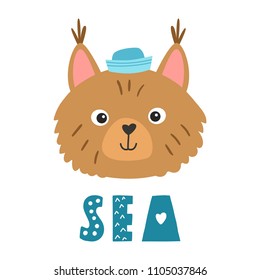 Lynx sailor vector cartoon illustration. Cute animal poster design for greeting card, t-shirt, invitation, baby shower, birthday, room decor, print, pillow, decoration kids interior, baby wear