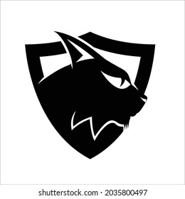 Lynx in the shield, simple black flat design.