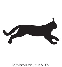  Silueta de lince sobre un fondo blanco. lince para el logotipo. Silueta de Bobcat, Lynx rufus Ilustración vectorial