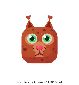 Lynx Square Icon Colorful Bright Childish Cartoon Style Icon Flat Vector Design Isolated On White Background