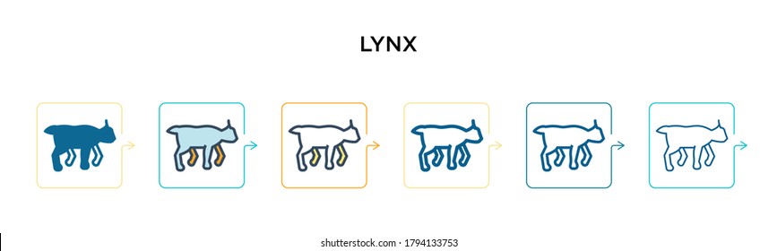 Lynx vector icon in 6 different modern styles. Black, two colored lynx icons designed in filled, outline, line and stroke style. Vector illustration can be used for web, mobile, ui