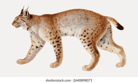 Lynx watercolor illustration element from vintage artwork, vector element.