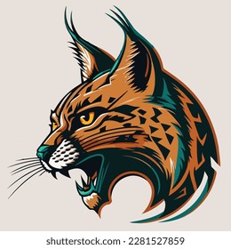 Lynx or wild animal roaring muzzle for sport team mascot. Vector isolated flat icon of wildcat Lynx predator symbol for blazon, badge or hunting nature adventure club. 