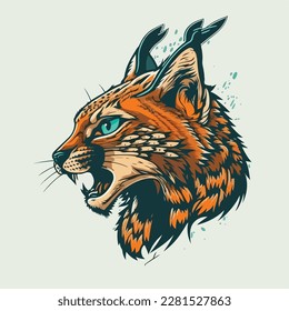 Lynx o bozal salvaje para mascota de equipo deportivo. Vector aislado icono plano de linchador silvestre símbolo predador para blazon, insignia o caza club de aventura natural. 