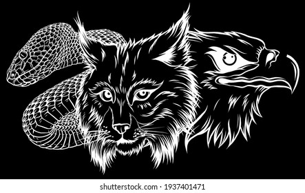 Lynx Wildcat eagle snake Logo Mascot silhouette in black background