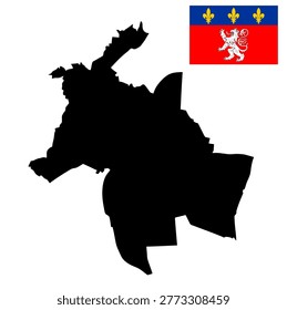 Lyon city map vector silhouette illustration isolated. France city symbol shape shadow. Sticker Lyon city flag emblem banner. French town. Plan scheme map Lyon flag COA. Auvergne Rhone Alpes province.