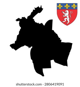 Lyon city map vector silhouette illustration isolated. France city symbol shape shadow. Sticker Lyon city flag emblem banner. French town. Plan scheme map Lyon flag COA. Auvergne Rhone Alpes province.