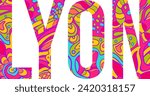 Lyon city name vector flat design. Hippie abstract pattern letters