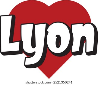 Lyon ciudad ​​texto con corazón rojo adecuado para el logotipo o el diseño