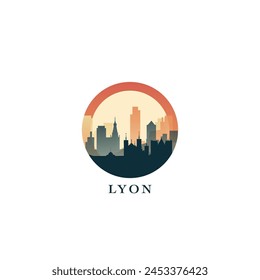 Lyon cityscape, gradient vector badge, flat skyline logo, icon. France city round emblem idea with landmarks and building silhouettes. Isolated graphic