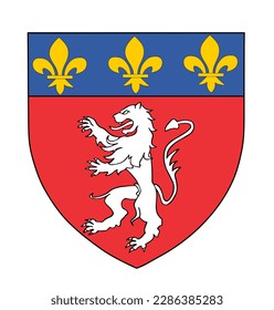 Lyon coat of arms flag vector illustration, city in France. French town banner symbol. Coat of arms of Lyon city seal.