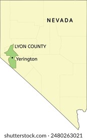 Lyon County and city of Yerington location on Nevada state map