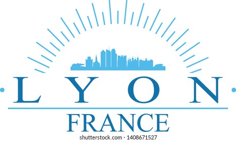 Lyon France. Banner Design. City Skyline. Silhouette Vector. Famous Monuments.