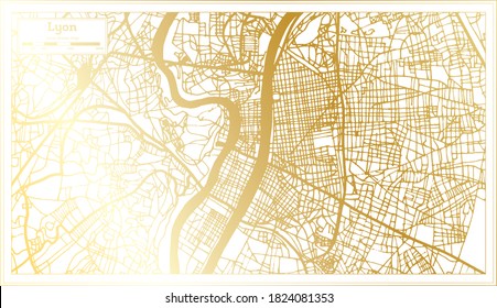 Lyon France City Map in Retro Style in Golden Color. Outline Map. Vector Illustration.