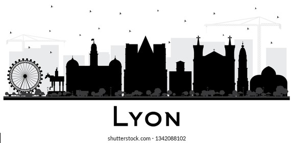 Lyon France City Skyline Silhouette with Black Buildings Isolated on White. Vector Illustration. Business Travel and Concept with Historic Architecture. Lyon Cityscape with Landmarks.