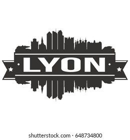 Lyon France Skyline Silhouette Design City Vector Art landmark Logo.