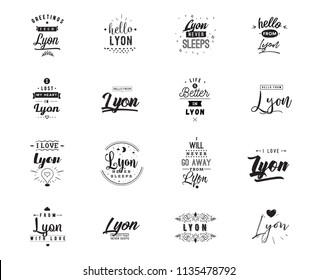 Lyon. Greeting cards, vector design. Isolated logos. Typography set.