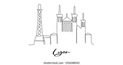Lyon del horizonte de los monumentos - Dibujo continuo de una línea