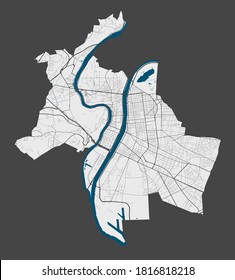 Mapa de Lyon. Mapa detallado de la zona administrativa de la ciudad de Lyon. Panorama del paisaje urbano. Ilustración vectorial libre de regalías. Mapa de esquema con autopistas, calles, ríos. Mapa de calles decorativas para turistas.