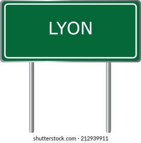 Lyon road sign green vector illustration, French city