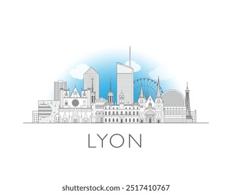 Lyon Skyline cityscape vector illustration