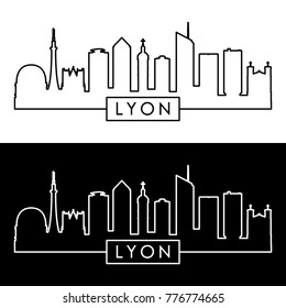 Lyon skyline. Linear style. Editable vector file.