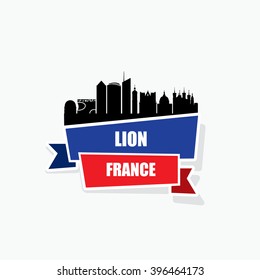 Lyon skyline ribbon banner - vector illustration
