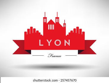 Lyon Skyline with Typographic Design