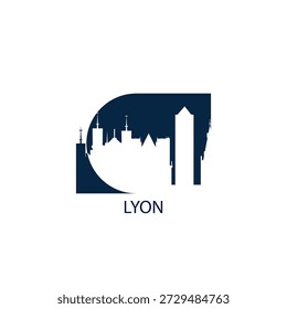 Lyon vector icon with skyline, panoramic view, outlook shape. France city landmarks logo concept. Flat isolated graphic, badge