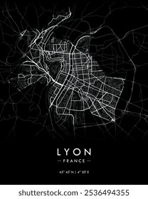 Mapa vetorial de Lyon em preto. Mapa detalhado de Lyon em França. Melhor ilustração de vetor livre. Mapa de rua decorativo turístico.