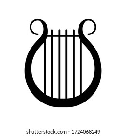 Lyra black glyph icon. Classical music. Orchestra string musical instrument. Opera performance. Greek muse. Theater and culture. Silhouette symbol on white space. Vector isolated illustration