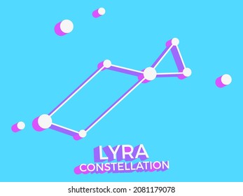 Lyra constellation 3d symbol. Constellation icon in isometric style on blue background. Cluster of stars and galaxies. Vector illustration