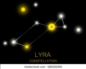 Lyra constellation. Bright yellow stars in the night sky. A cluster of stars in deep space, the universe. Vector illustration