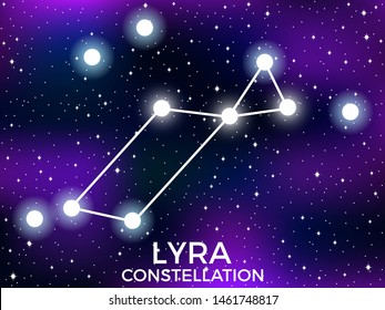 Lyra constellation. Starry night sky. Cluster of stars and galaxies. Deep space. Vector illustration