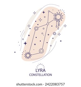 Lyra constellation of stars on a white background. Mystical magical and esoteric boho design for fabric design, tarot, astrology, wrapping paper. Abstract decorative vector illustration.